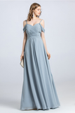 Addyson A-Line/Princess Spaghetti Straps Off The Shoulder Natural Waist Chiffon Sleeveless Floor Length Bridesmaid Dresses