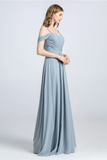 Addyson A-Line/Princess Spaghetti Straps Off The Shoulder Natural Waist Chiffon Sleeveless Floor Length Bridesmaid Dresses