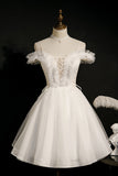 Ivory Spaghetti Strap Beaded Tulle Short Princess Homecoming Dresses