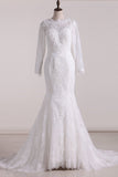 2024 Wedding Dresses Scoop Long Sleeves Open Back Lace With Applique