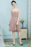 Lorelei A-Line/Princess Knee Length Tulle Natural Waist Spaghetti Straps Bridesmaid Dresses