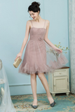 Lorelei A-Line/Princess Knee Length Tulle Natural Waist Spaghetti Straps Bridesmaid Dresses