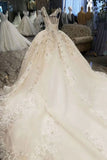 2024 Champagne Wedding Gown V Neck Royal Train Handmade Beading Lace P8D2ABGJ