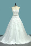 2024 New Arrival A Line Sweetheart Tulle Wedding Dresses With Applique PT3GHZTE