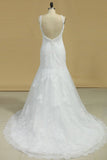 2024 Tulle V-Neck Column Wedding Dresses With Applique PABPM2M9