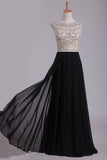 2024 Cap Sleeve Prom Dresses Bateau With Beading And Slit PDCX42PT