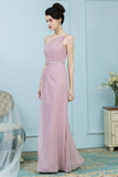 Brenna Floor Length One Shoulder Natural Waist Sheath/Column Chiffon Sleeveless Bridesmaid Dresses