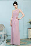 Brenna Floor Length One Shoulder Natural Waist Sheath/Column Chiffon Sleeveless Bridesmaid Dresses