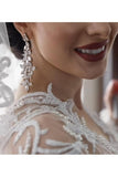 2024 Luxurious Long Sleeves Scoop A Line Lace Wedding Dresses With Pearls P2KDMFRE