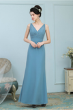 Ali V-Neck Natural Waist Sleeveless A-Line/Princess Chiffon Floor Length Bridesmaid Dresses