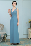 Ali V-Neck Natural Waist Sleeveless A-Line/Princess Chiffon Floor Length Bridesmaid Dresses