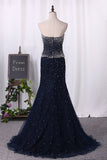 2024 Mermaid Sweetheart Prom Dresses Tulle With Beads And Rhinestones PX8XQLQF