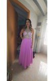 A-Line Round Neck Lace Chiffon Ball Gown Beading PN17Z963