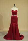 2024 Satin Sweetheart Evening Dresses Beaded Waistline PENNLKYE