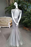 2024 High Quality Open Back Mermaid High Neck Tulle Prom Dresses Floor Length PLLJ88FQ