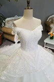 2024 Hot Selling Wedding Dresses Tulle Lace Up With Appliques And Rhinestones PQYESBX2