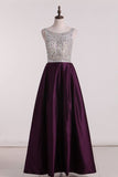 2024 New Arrival A Line Scoop Prom Dresses Satin PJ3ELS79