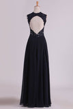 2024 Straps Prom Dresses With Applique And Beads Open Back A PRPM966X