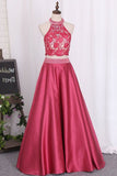 2024 New Prom Dresses A-Line Scoop Floor-Length Lace And Satin P8GYNEHL