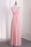 2024 Bridesmaid Dresses Straps Sequined Bodice A Line Chiffon PHRP88KJ