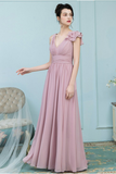 Scarlet V-Neck Floor Length Chiffon Sleeveless A-Line/Princess Natural Waist Bridesmaid Dresses