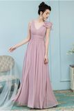 Scarlet V-Neck Floor Length Chiffon Sleeveless A-Line/Princess Natural Waist Bridesmaid Dresses