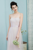 Payton Natural Waist Floor Length Tulle Spaghetti Straps Sleeveless A-Line/Princess Bridesmaid Dresses