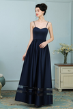 Diamond Spaghetti Straps Natural Waist A-Line/Princess Floor Length Sleeveless Satin Bridesmaid Dresses