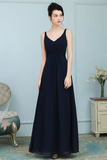 Meghan V-Neck Sleeveless Floor Length Chiffon Natural Waist A-Line/Princess Bridesmaid Dresses