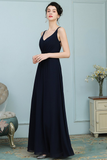 Meghan V-Neck Sleeveless Floor Length Chiffon Natural Waist A-Line/Princess Bridesmaid Dresses