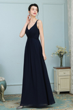 Meghan V-Neck Sleeveless Floor Length Chiffon Natural Waist A-Line/Princess Bridesmaid Dresses