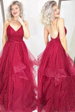 2024 V Neck Spaghetti Straps A-Line Prom Dress Tulle PQ7XYD89