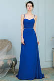 Alicia Chiffon A-Line/Princess Natural Waist Sweep-Brush Train Sleeveless Spaghetti Straps Bridesmaid Dresses