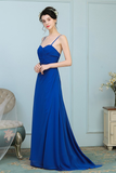 Alicia Chiffon A-Line/Princess Natural Waist Sweep-Brush Train Sleeveless Spaghetti Straps Bridesmaid Dresses