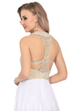 2024 Halter Beaded Bodice Prom Dresses A Line Chiffon PAYLBTGK