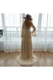 A Line Long Sleeves Deep V Neck Lace Backless Wedding Dresses Long Bridal STKPBASH993