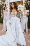 Gorgeous Ball Gown Off the Shoulder Tulle Beach Wedding Dresses with Appliques