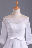 2024 Shiny Wedding Dresses Bateau Half Length Sleeve A Line PLG2C7EY