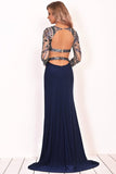 2024 Mermaid Boat Neck Prom Dresses With Beads&Rhinestones Sweep Train PHQ2PFTR