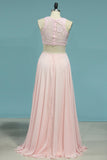 2024 Prom Dresses Scoop Two-Piece A Line Chiffon With Applique