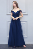 Donna A-Line/Princess Off The Shoulder Natural Waist Tulle Floor Length Sleeveless Bridesmaid Dresses