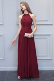 Abbigail Halter A-Line/Princess Sleeveless Floor Length Natural Waist Chiffon Bridesmaid Dresses