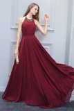 Angelique Sleeveless Halter Chiffon Natural Waist Floor Length A-Line/Princess Bridesmaid Dresses