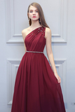 Victoria One Shoulder Floor Length Chiffon Sleeveless Natural Waist A-Line/Princess Bridesmaid Dresses