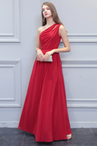 Ivy One Shoulder Natural Waist A-Line/Princess Floor Length Chiffon Sleeveless Bridesmaid Dresses