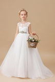 Ivory Floor-length Bowknot Tulle Flower Girl Dresses With Rhinestones Sash