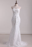 2024 Wedding Dresses Sweetheart Lace With Applique And Beads Mermaid Court Train Detachable