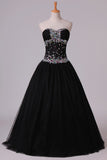 2024 Prom Dresses Ball Gown Black Sweetheart Tulle With Rhinestone Floor PYYD4HKE