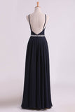 2024 Prom Dresses Spaghetti Straps Beaded Waistline Chiffon PX2G6YZ7