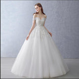 White Off-the-Shoulder Ball Gown Beads Sweetheart Floor-Length Wedding Dress